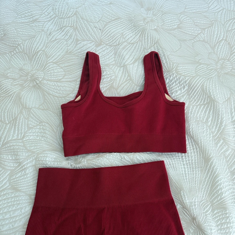 Red Ribbed Two-Piece workout Set, New - Picture 4 of 5
